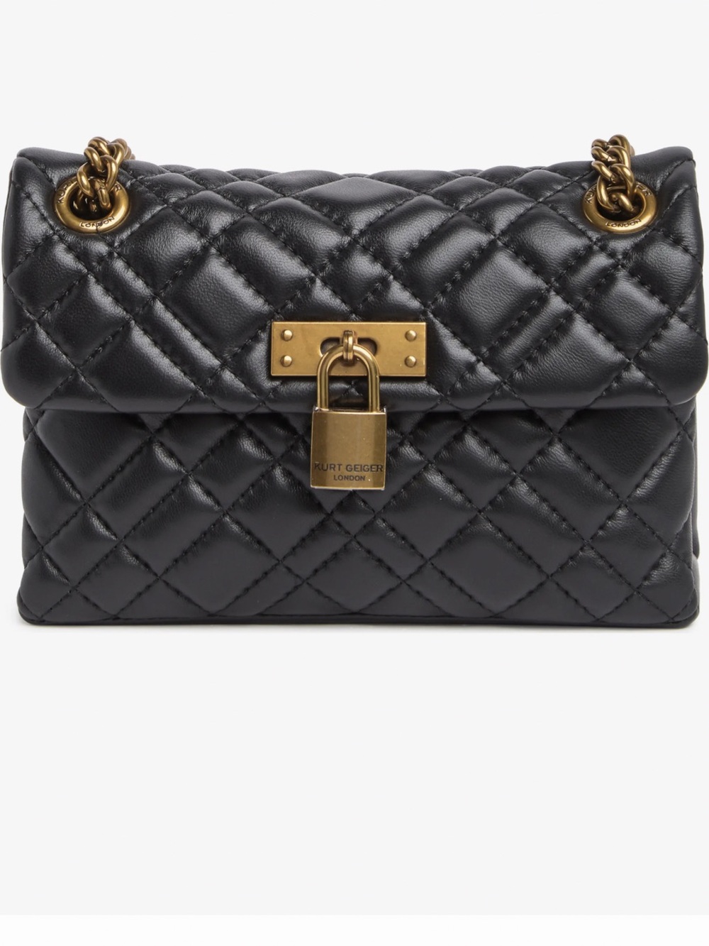Kurt Geiger Black Quilted Leather Shoulder Bag with Gold Padlock